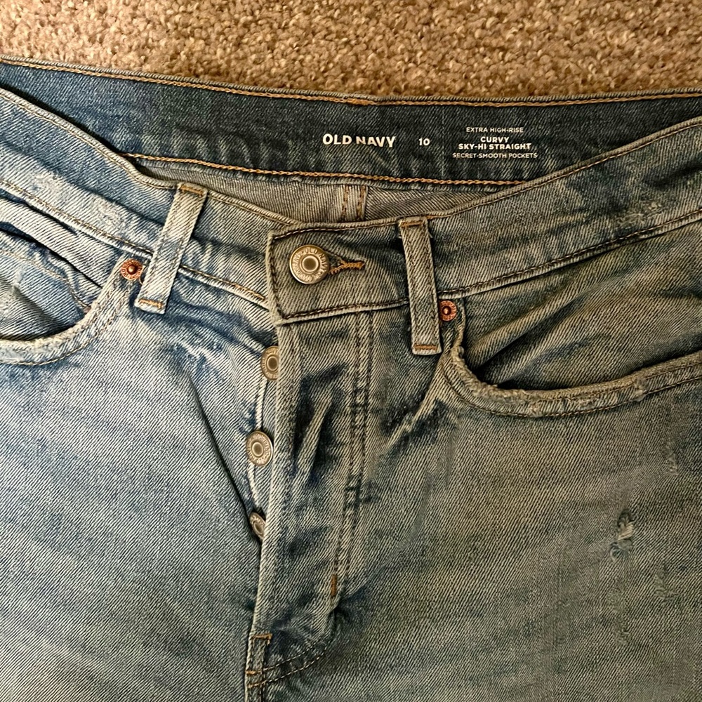 Old Navy Light Blue Distressed Extra High Rise Curvy Straight Leg Jeans Size 10 - Picture 7 of 8